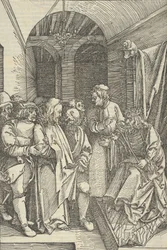 Christus voor Herodes in een zaal, uit Speculum passionis domini nostri Ihesu Christi
