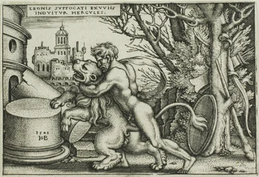Hercules en de Nemeïsche leeuw, uit De werken van Hercules