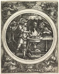 Mucius Scaevola houdt zijn hand in het vuur