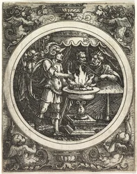 Mucius Scaevola houdt zijn hand in het vuur, ca. 1520