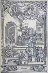 De planeet Mercurius en kunstenaars, geleerden en technici, ca. 1535 (gravure)