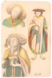 Studie met drie figuren naar het altaarstuk in de kerk van Estvad, Ringkøbing amt