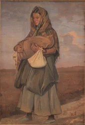 Zigeunervrouw met haar kind op de heide
