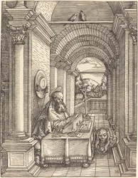 Sint Hiëronymus schrijvend