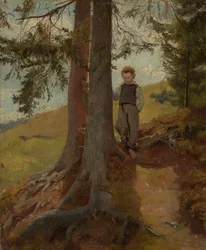 Boerenjongen aan de rand van het bos