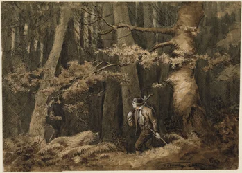 De jager in het bos