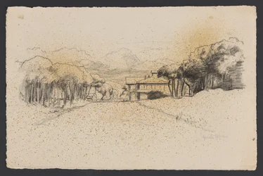 Landschap met een huis tussen de bomen