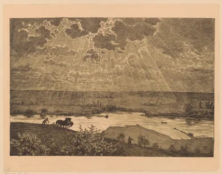 Landschap met een zaaier en een ploeger aan de Main