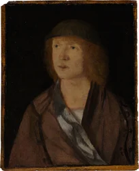 Portret van een jonge man; (achterkant) Meisje dat een slinger maakt
















"
