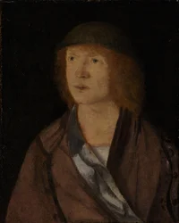 Portret van een Jonge Man, omgekeerd Meisje dat een Krans Maakt, ca. 1508