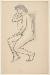 Zittend vrouwelijk model, van opzij gezien