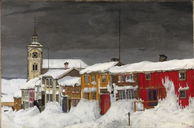 Straat in Roros in de Winter
