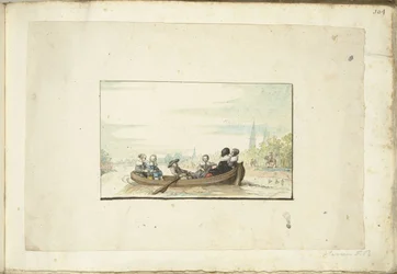 Gezelschap van zes mensen in een boot op de Zwolse singel