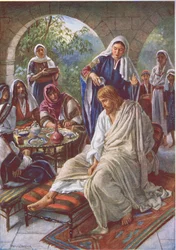 Maria zalft Jezus, illustratie uit Pictures That Teach The Crown Series, 1920