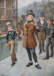 Mr Micawber begeleidt David naar huis, illustratie uit 