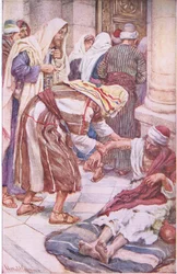 Petrus en Jacob bij de mooie poort, illustratie uit Pictures That Teach The Crown Series, 1920