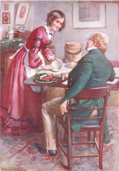 Ruth Pinch maakt een pudding, illustratie voor 