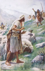 De ontmoeting van Jacob en Esau, illustratie uit 
