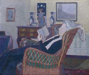 Interieur met de moeder van de kunstenaar 1917-18