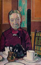 Mevrouw Mounter aan de ontbijttafel, 1916-17
