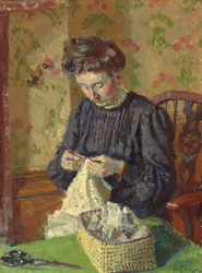 Vrouw aan het naaien, ca. 1908