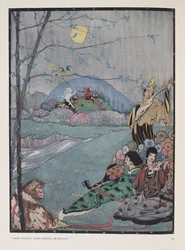 Arabië. "Halfzijde donkerharige muzikanten"