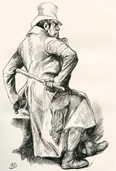 Bill Sikes. Illustratie door Harry Furniss voor de Charles Dickens roman Oliver Twist, uit The Testimonial Edition, gepubliceerd 1910.