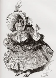 Miss Mowcher. Illustratie door Harry Furniss voor de Charles Dickens roman David Copperfield, uit The Testimonial Edition, gepubliceerd 1910.