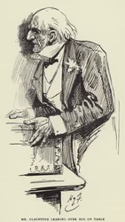 Mr Gladstone leunt over Doos op Tafel