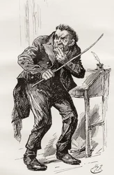 Mr. Squeers. Illustratie door Harry Furniss voor de roman Nicholas Nickleby van Charles Dickens, uit The Testimonial Edition, uitgegeven 1910.