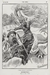 Vergelding, cartoon over de Bokseropstand in China (gravure)