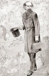The Uncommercial Traveller. Illustratie door Harry Furniss voor het korte verhaal The Uncommercial Traveller uit The Christmas Books van Charles Dickens, uitgegeven in The Testimonial Edition van 1910.