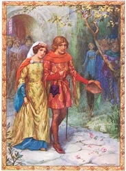 Hij trouwde met een dame van hoge afkomst (uit The Story of Gamelyn) (kleurenlitho)