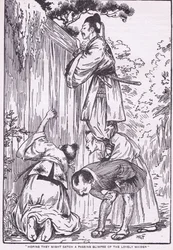 In de hoop een glimp op te vangen van het mooie meisje (uit Daughter of the Moon) (litho)