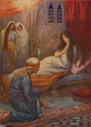 Prins Feroze-Shah wekt de mooie prinses (kleurenlitho)