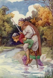 De broeder liet hem knorren met zijn grote gewicht (kleurenlitho)