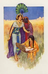 Toen de mand werd gebracht, werd de baby wakker (kleurenlitho)