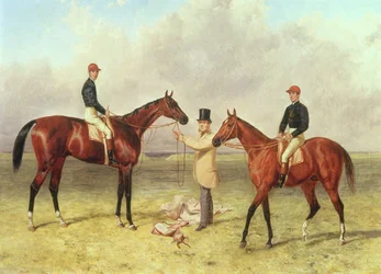 L tot R Lord Lyon, winnaar van de Derby, St. Leger en 2.000 guineas; Elland, winnaar van de Ascot Gold Vase, eigendom van Sir R. Sutton, getraind door James Dover, 1866