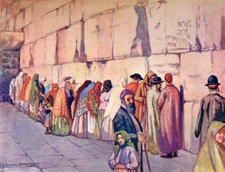 De Klaagmuur, Jeruzalem, Palestina, ca. 1910, uit A Book of Modern Palestine van Richard Penlake, gepubliceerd ca. 1910.