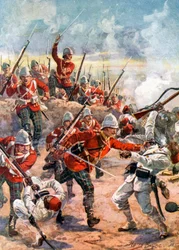 De loopgraven bestormd. Slag bij Tel-el-Kebir (kleurenlitho)