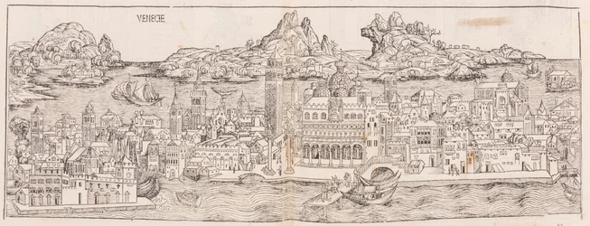 1930 herdruk van het uitzicht op Venetië uit de Neurenbergse kroniek (bijgesneden)
