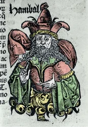 Portret van Hannibal of Annibal Barca, Carthaagse generaal en staatsman. Houtsnede uit 