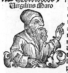 Portret van de Latijnse dichter Vergilius (70 v.Chr. - 19 v.Chr.). Houtsnede uit 