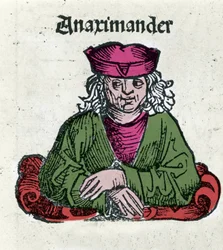 Representatie van Anaximandros of Anaximander De Miletus (610 - 547 v.Chr.), Griekse filosoof, wiskundige en astronoom. Houtsnede uit 