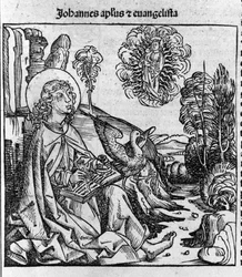 Voorstelling van de evangelist Sint Jan. Gravure uit 