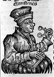 De Griekse filosoof Antisthenes (444-365 v.Chr.). Houtsnede uit 