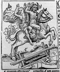 De koning, de heks en de Berkeley-pad door William van Malmesbury. Voorstelling van de Berkeley-heks opgegraven uit de kist door de demonen. Gravure uit Hartmann Schedel