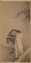 De Chinese Taoïstische onsterfelijken, Han-shan en Shih-te Kanzan en Jittoku, Meiji-periode, 1886