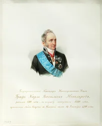 Portret van de kanselier van het Russische rijk Graaf Karl Robert Nesselrode 1780-1862 Uit het album van het keizerlijke paard, 1846-1849