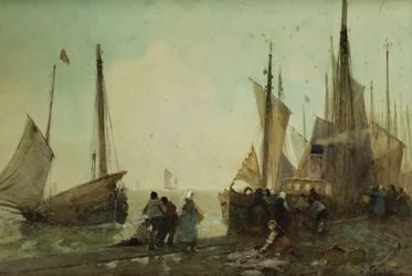 Vissersboten lossen op de kade, Bretagne